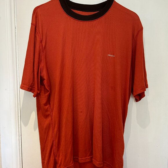 Patagonia Capilene Size L Large Short Sleeve T Shirt Men Orange Stretch - Picture 1 of 16